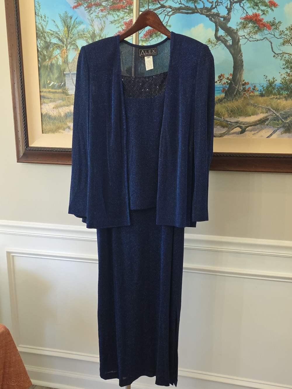 Alex Evenings Sparkling Navy Two-Piece Evening Ensemble